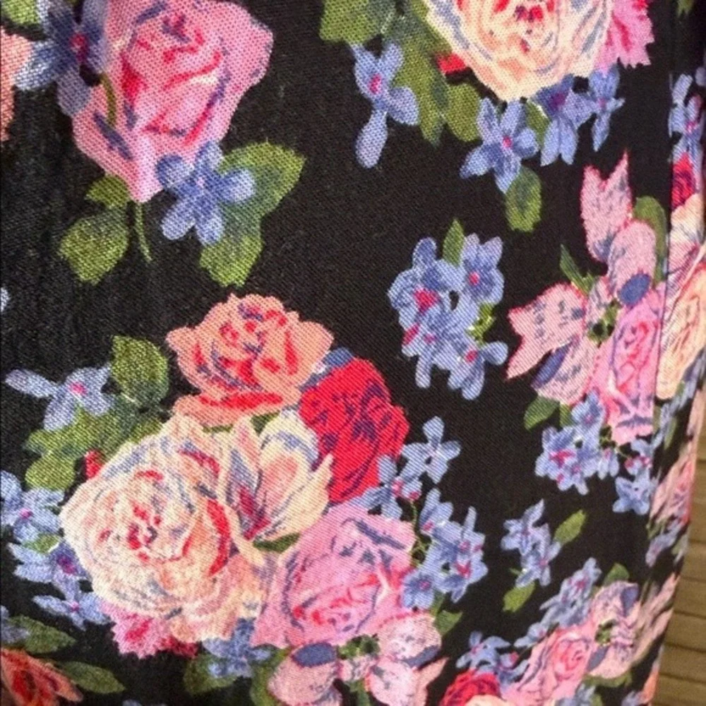 Jonathan Martin Vintage 90s Floral Button Front Maxi‎ Dress Black Pink Size 5/6